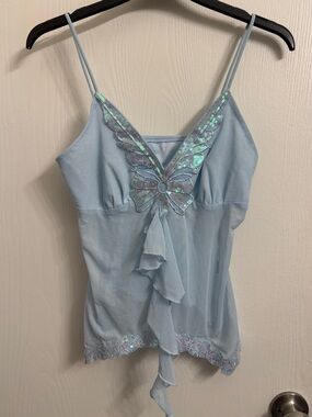 Fairycore Light Blue Butterfly-Accented Cami Tank Top